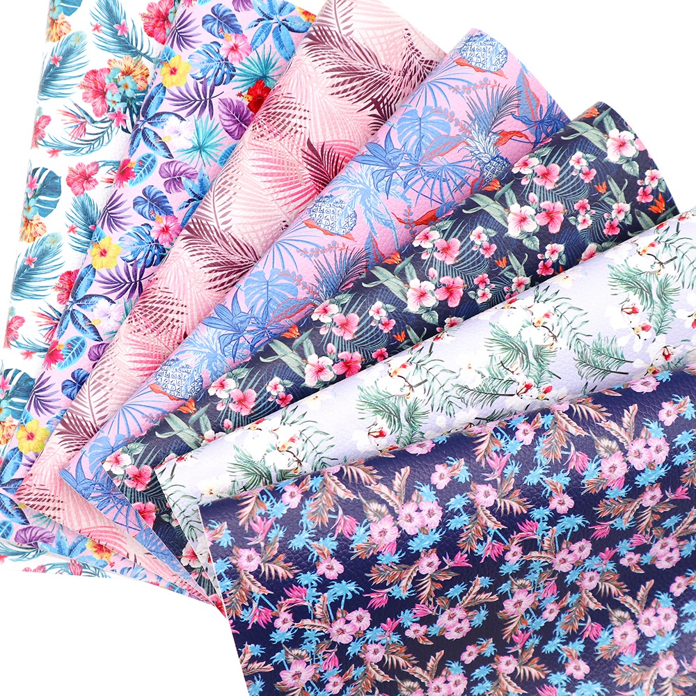 7 PCS/Set 8inx12inch Pineapple Floral Printing Synthetic Vinyl Faux Leather Fabric Bundle Sheets For Bows Earrings Craft