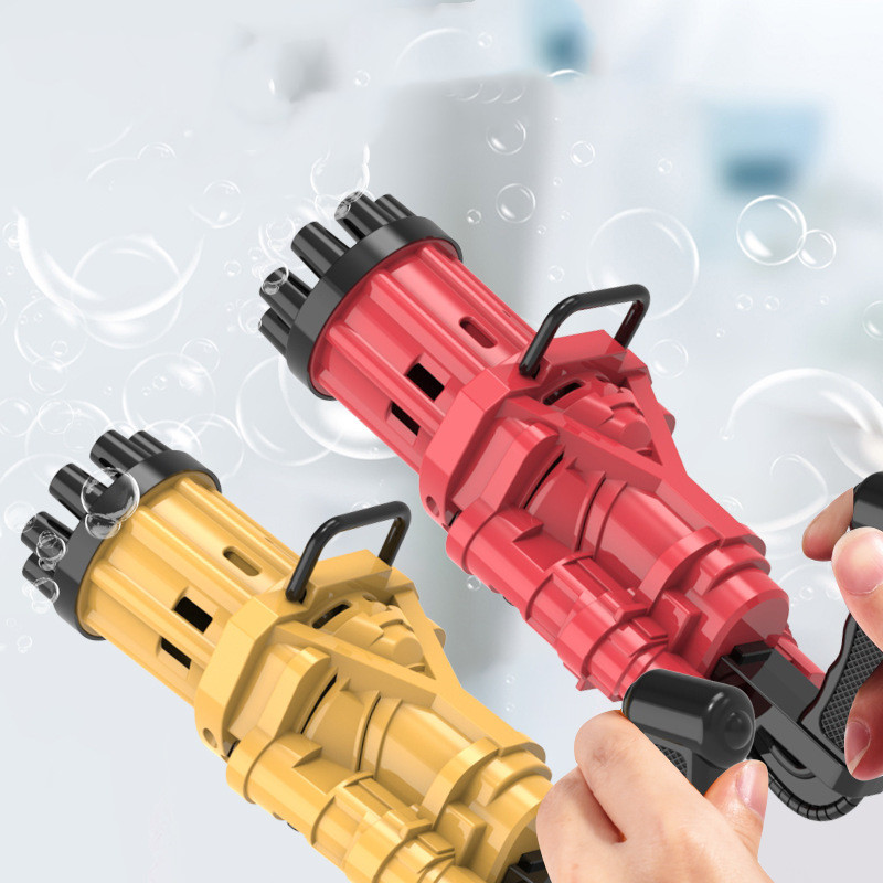Electric Automatic Gatling Bubble Gun Toy Summer Soap Water Bubble Machine Fan 2-in-1 with LED Light Bubble Maker