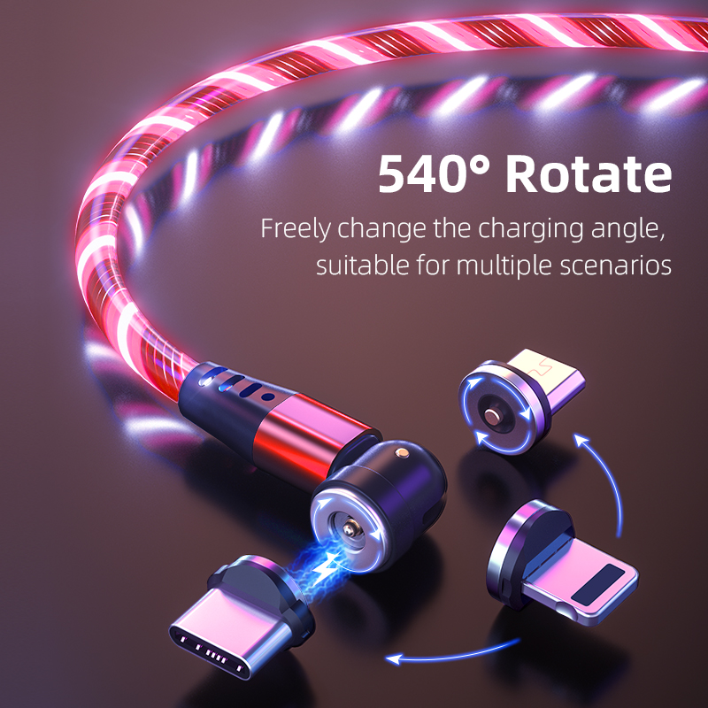 3 In 1 LED Lighting Magnetic USB Charging Cable Micro USB Type C Cable Charger Cable For IPhone Xiaomi Samsung