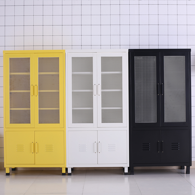 Kitchen metal locker cabinet mesh door breathable sideboard belt feet