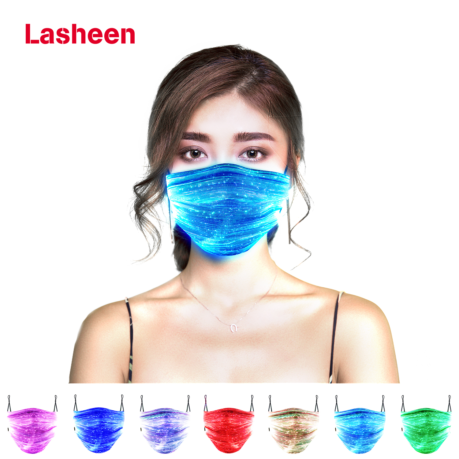 LASHEEN-светящаяся многоцветная перезаряжаемая светодиодная волоконно-оптическая светодиодная маска для лица многоразовая светящаяся маска