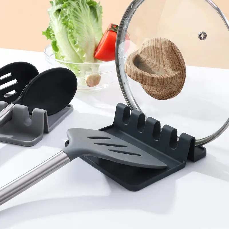 Kitchen Accessories Lid Holder BPA Free Kitchen Silicone Utensil Spoon Rest Holder with Drip Pad
