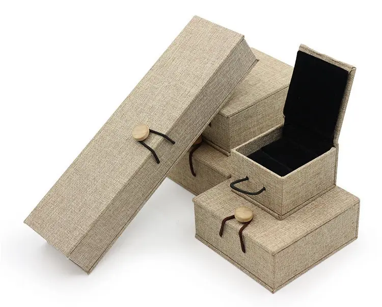 High-grade wooden buckle Jewelry box linen ring pendant bracelet necklace packaging jewelry box