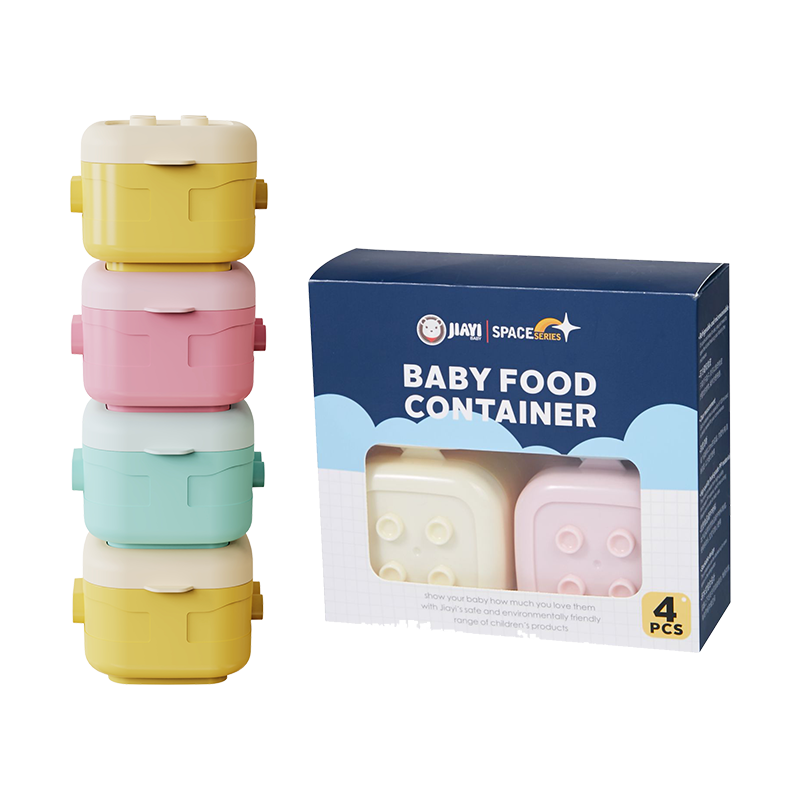 Block design 4pcs set Storage Pots with Leak proof lids Baby Food Storage Containers Dishwasher Freezer Microwave