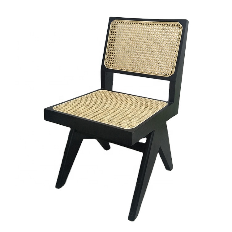 Простой дизайн, стул pierre jeanneret le corbusier, обеденный стул из цельного дерева из ротанга
