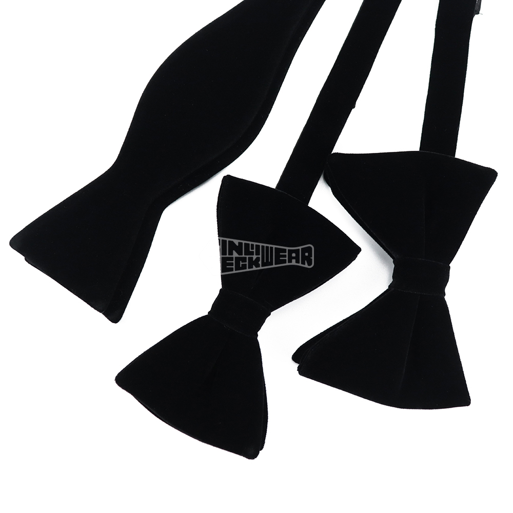 Pre Tied Polyester Black Self Bowtie Oversize Mens Butterfly Adjustable Ribbon Velvet Bow Ties