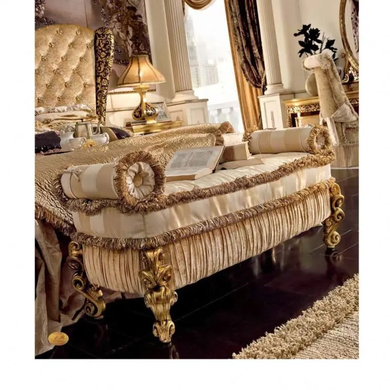 French luxury bed bench baroque fabric bed stool