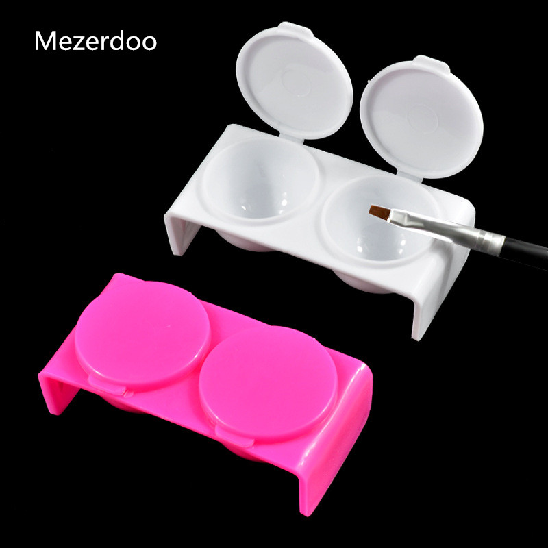 Acrylic Dish Plastic Bowl Cup powder Glitter White Pink 2-Grid Powder Nail Pen Wash Nail Styling Tools