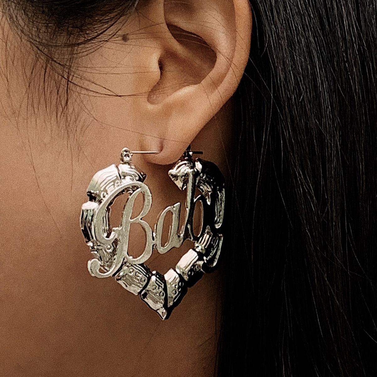 Personalized Letter Gold-Plated Bamboo Name Hoop Earrings Custom Bamboo Earrings