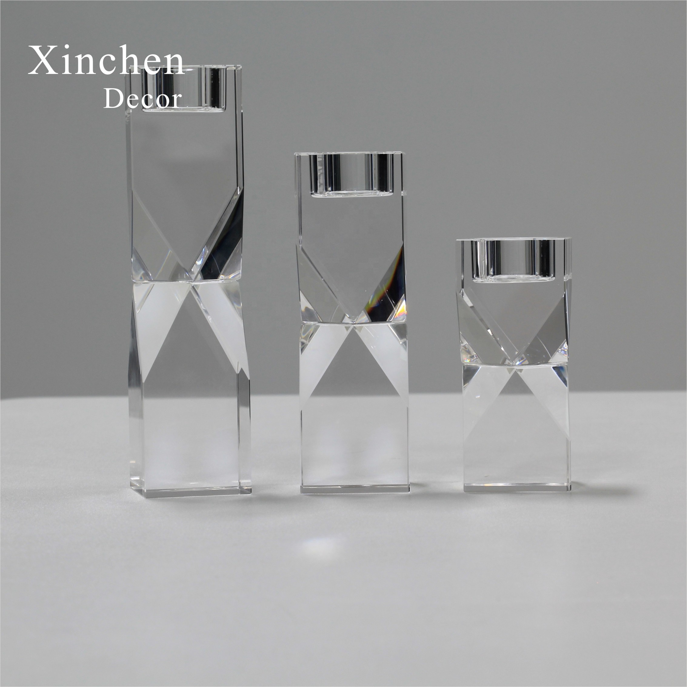 Luxury 3 pieces set crystal cut tealight votive pillar candle holder for home decor