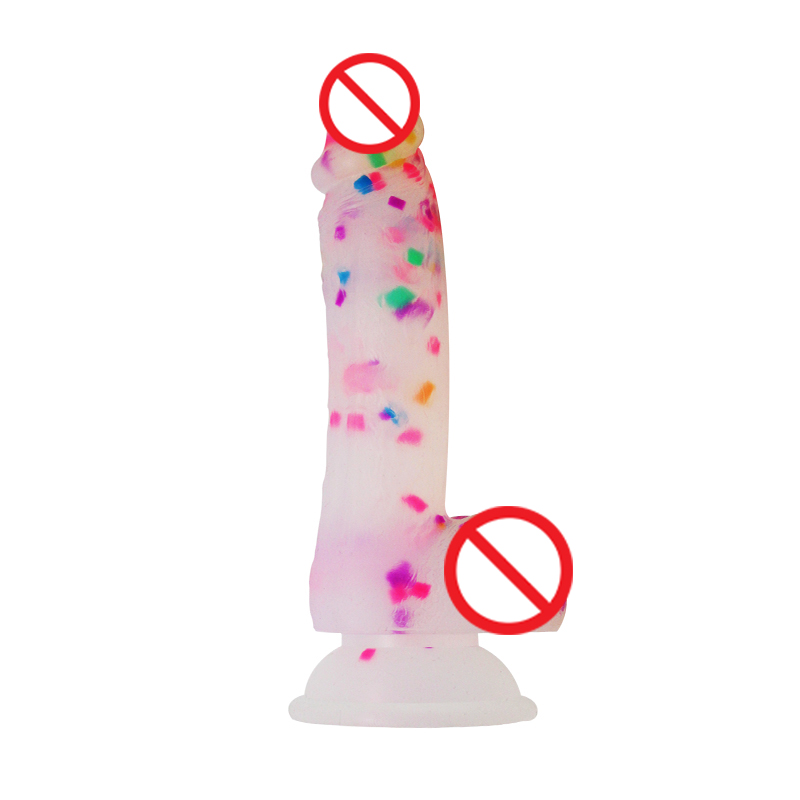 Colored particles Jelly silicone Dildo Realistic Adult Sex Toys Soft Artificial Penis Dildo for Woman