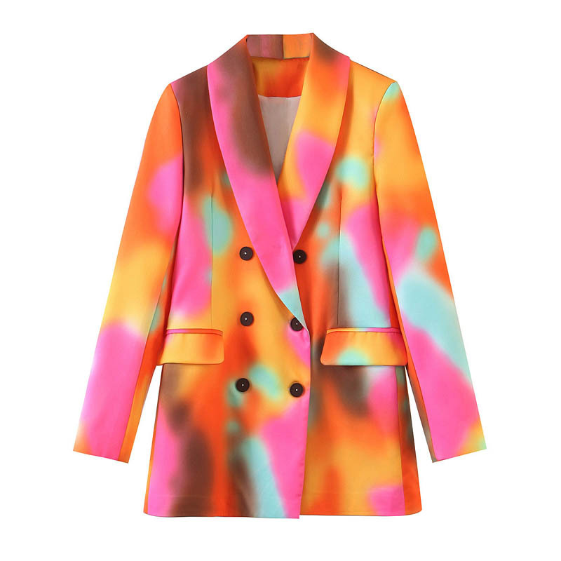 WT207 European Women Tie Dye Print Double Breasted Long Sleeve Blazer Women Casual Blazers Coat Clothing
