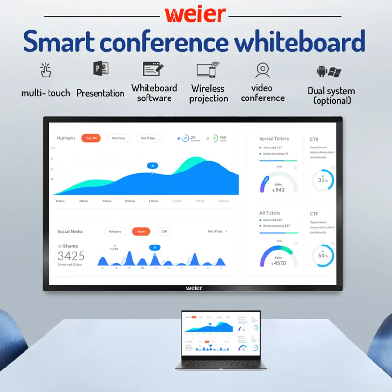 Weier 55 65 75 86 Inch All-in-one PC Smart Board Interactive Whiteboard 4k Touch Screen Panel For School