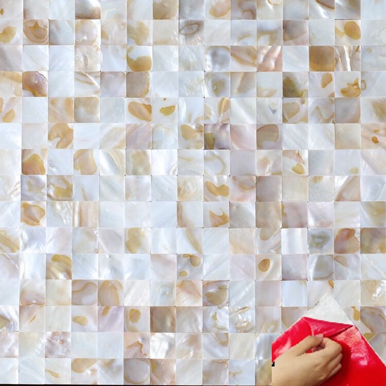 Square 11.8inch*11.8inch Seamless Peel And Stick Peel And Stick Backsplash Mother of Pearl Shell Mosaic Tile