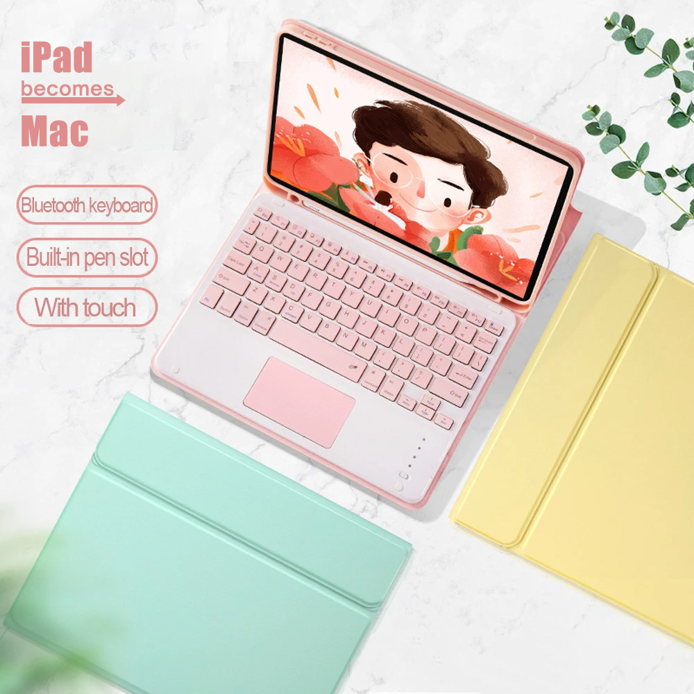 Чехол-подставка с беспроводной сенсорной панелью и клавиатурой для iPad Air 2 9,7 10,2 7th 8th Air 3 10,5 10,9 air4 / iPad Pro 11 Mini 6 с мышью