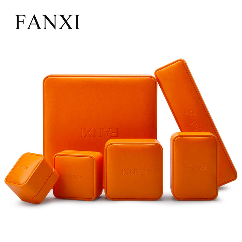 FANXI, оптовая продажа, Новое поступление, Высококачественная коробка для упаковки ювелирных изделий, кольцо, ожерелье, коробки оранжевого цвета, коробка для упаковки ювелирных изделий из искусственной кожи
