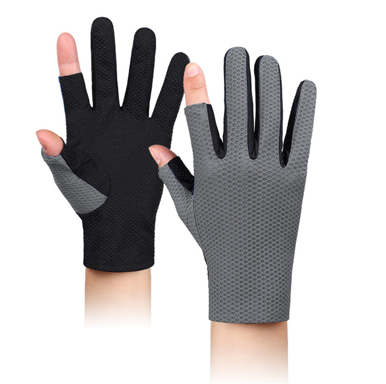 Wholesale summer ice silk sunscreen fishing gloves cut two - finger gloves