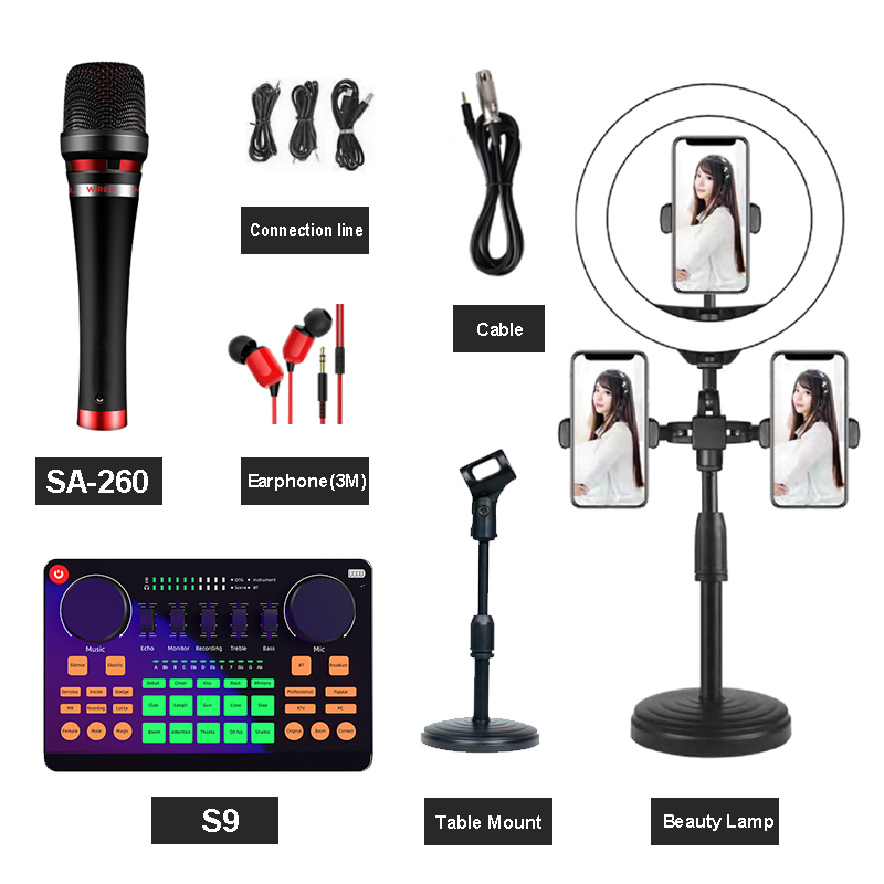 Профессиональный медиа Студия Live Sound Card костюм микрофон наушники Настольный прямой трансляции держатель телефона с звуковыми картами