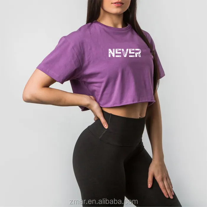 100% Cotton Women Fashion Casual Short Sleeve Crop Top Gym T-shirt