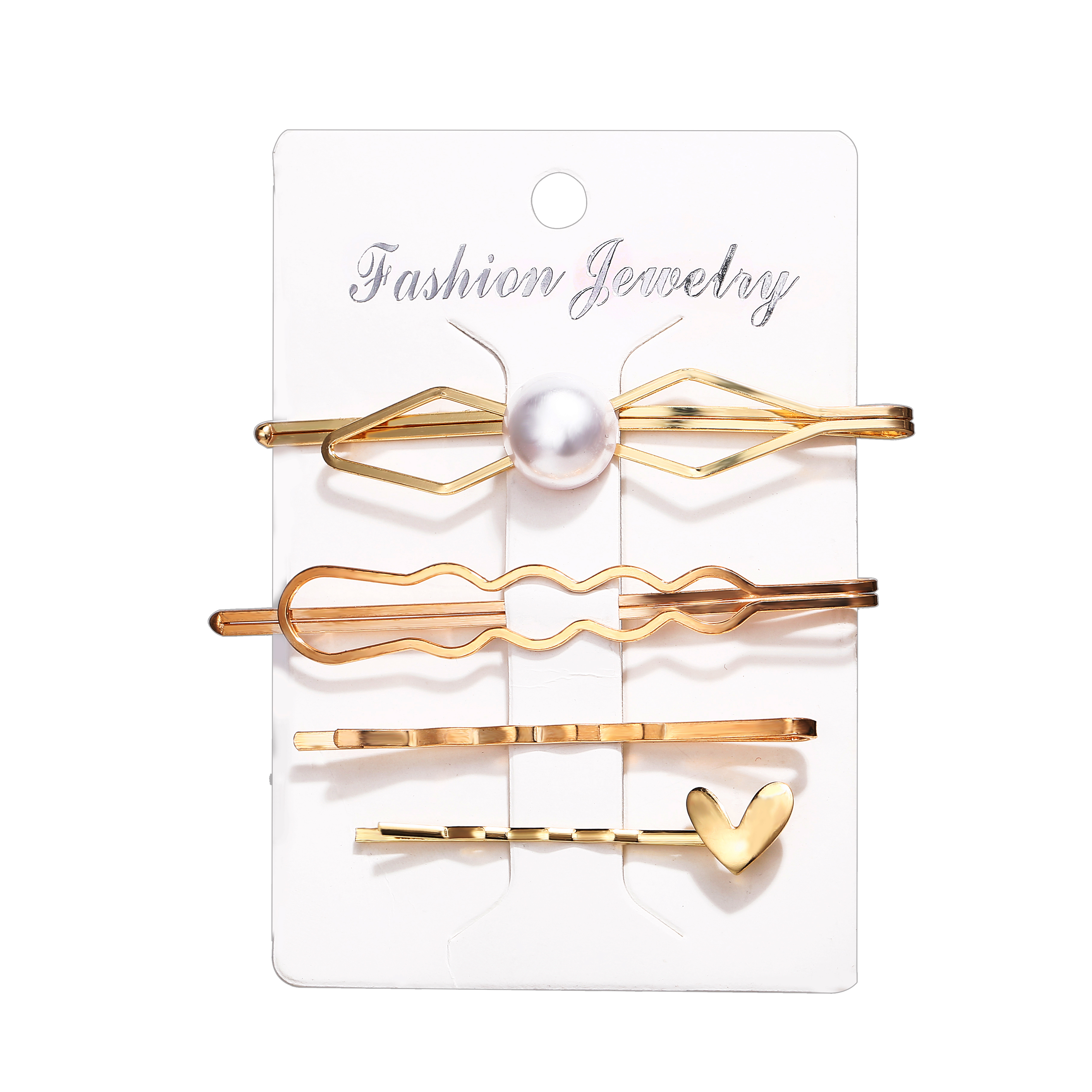 Women's Creative Retro Minimalist Pearl Abstract Hollow Love Hair Clip Set