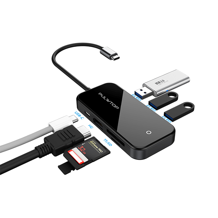 Pulwtop Лучшая цена USB c концентратор 7 в 1 usb-c док-станция 4K 60W 3,0 usb концентратор адаптер
