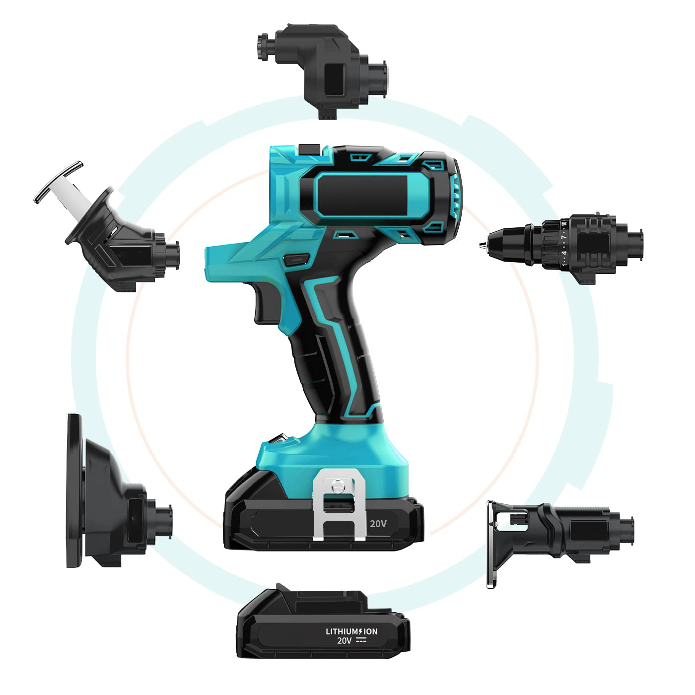 Cordless Drill Kit 20V Max Electric Drill Tool Combo KIT Power Tools Set 5-In-1 Multi-Head Power Drill Set Bits Accessories