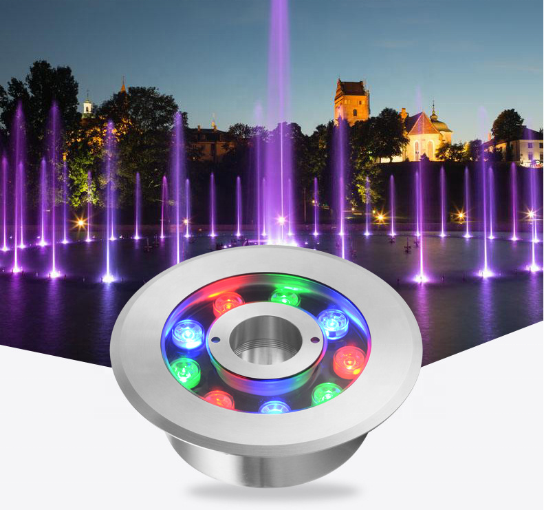 Projetor DC 24V водонепроницаемые IP68 CE 9W Круглые подводные светодиодные фонари DMX 512 Модуль управления RGB наружные Пруд лампы фонтанная лампа