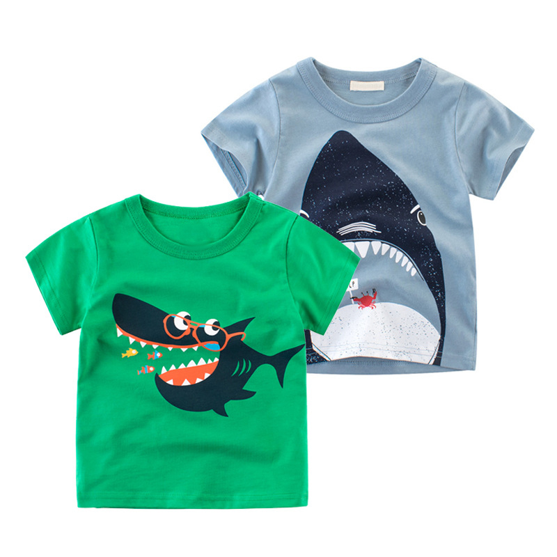 New summer children's clothing kid cotton big shark cartoon printing casual round neck short-sleeved boy T-shirt