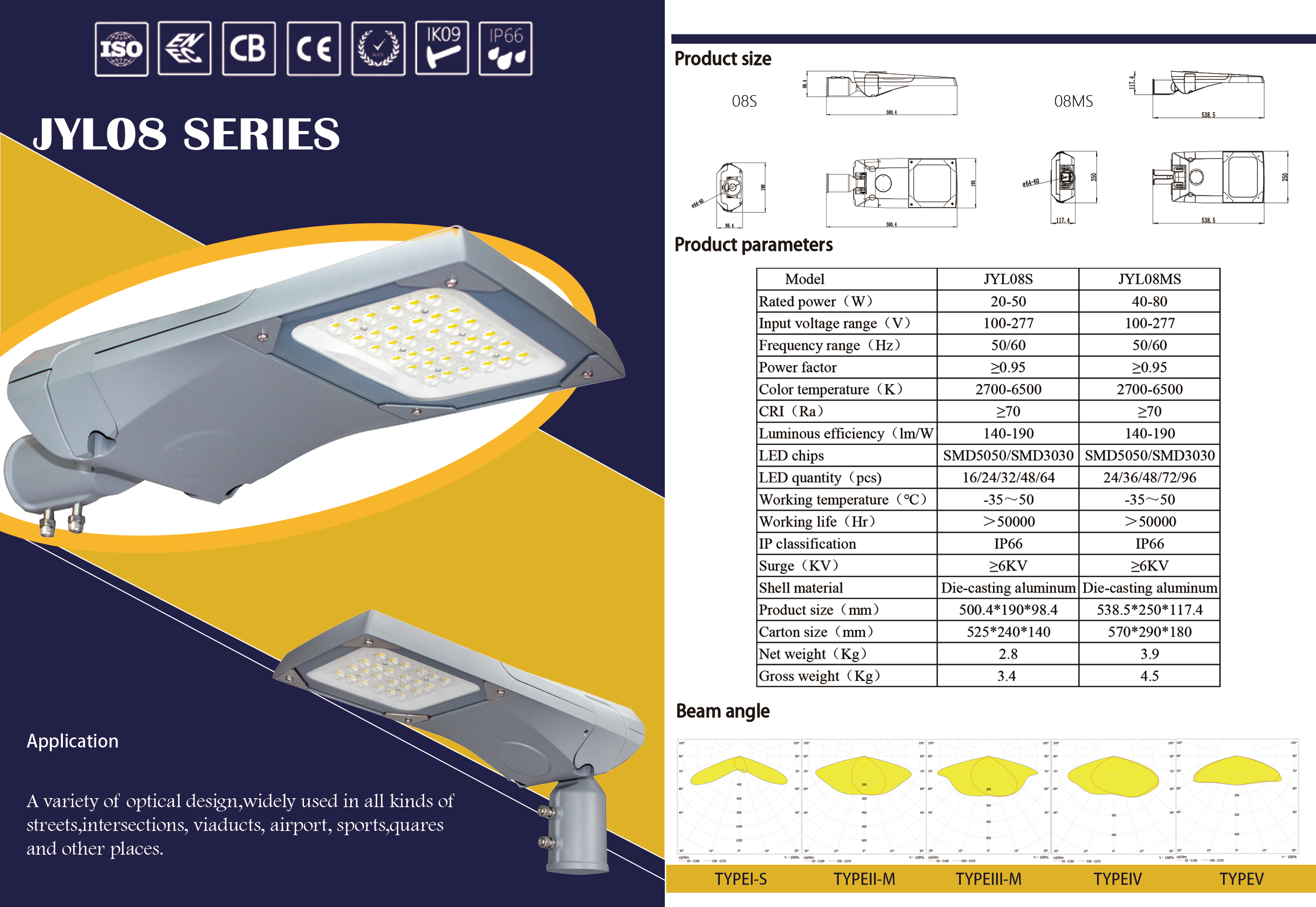 IP66 150lm/w High light Efficiency LED Street Lights With ENEC, CE, Rohs, CB Certificate