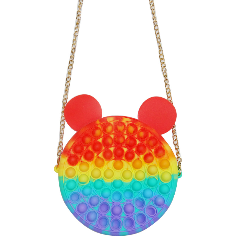 new gift shoulder silicone woman sling push zip hand zipper coin purse ear cross body toy it fidget popit bag with chain