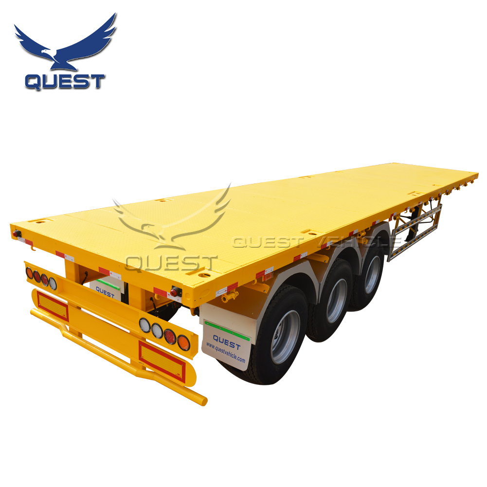 QUEST 3 оси 4 оси 80ton 20 футов 40ft 45ft планшетный плоский контейнер полуприцеп с плоской платформой б/у грузовик с прицепом в продаже