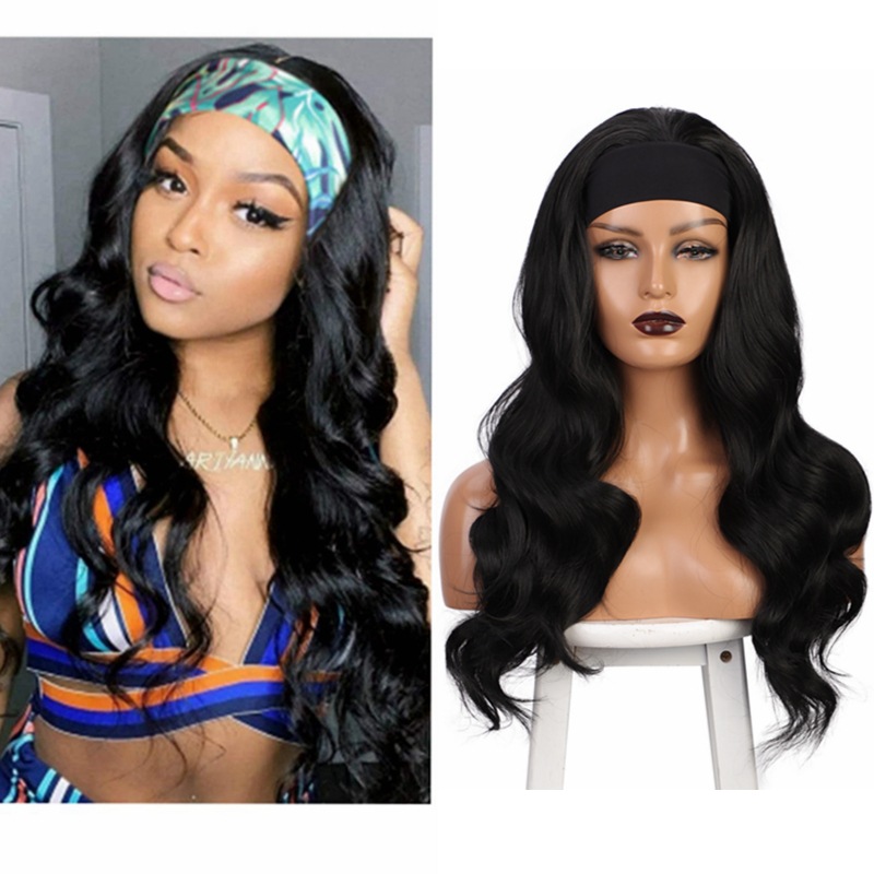 Black Big Wave Ladies Wig Fashionable African Curly Hair Customizable Front Lace Wig Headband