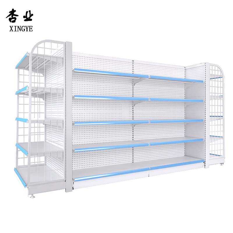 Milk White Heavy Duty Cold-rolled Steel Mesh Shelf Good Price Supermarket Goods Display Rack With End Shelf
