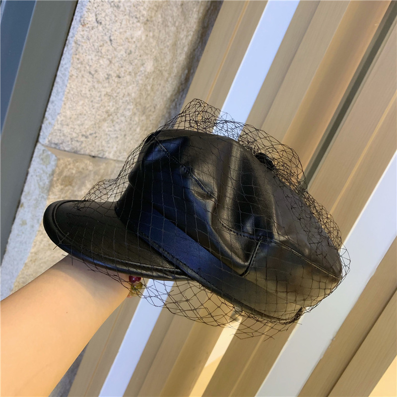 autumn mesh newsboy hat soft leather women fashion hat