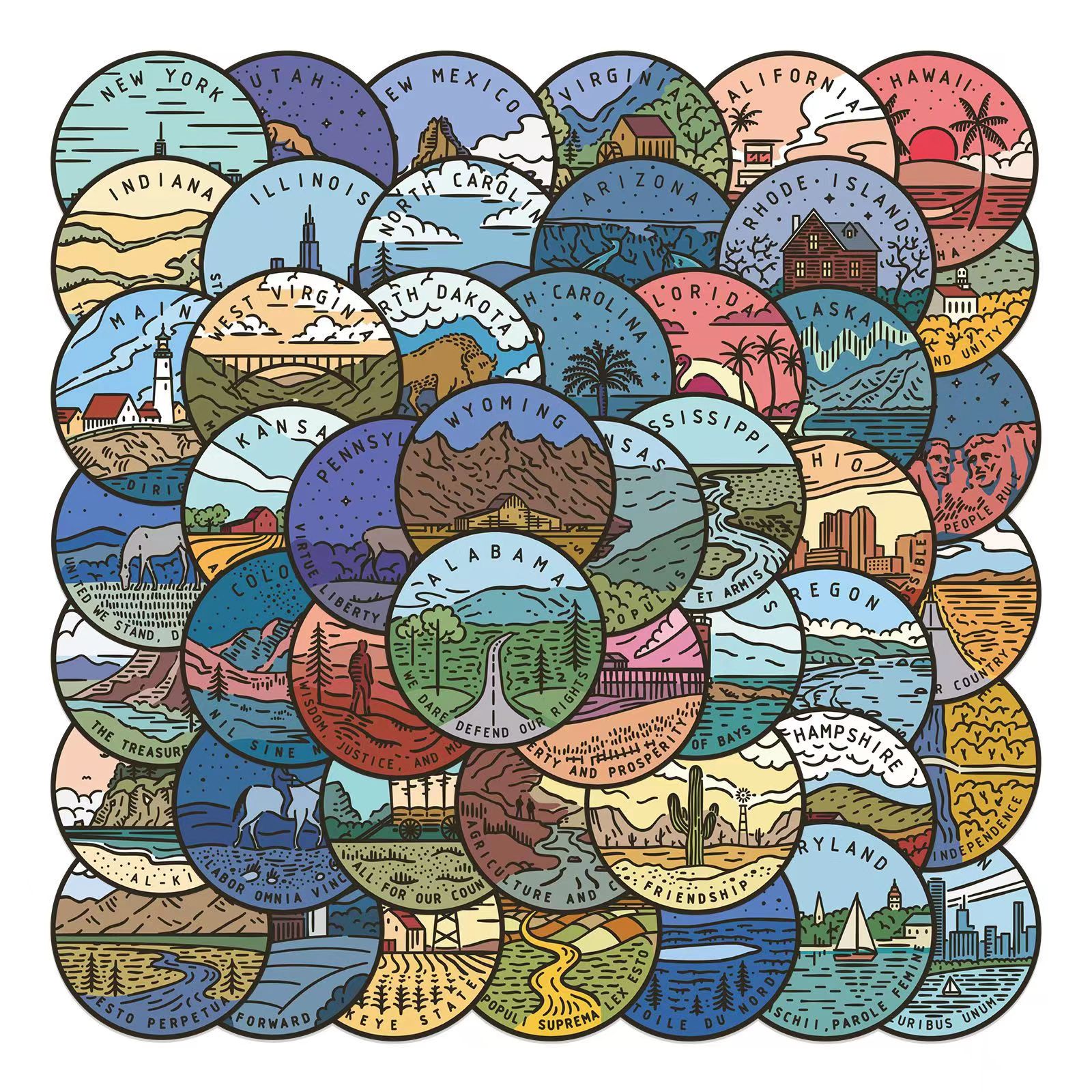 50Pieces of State Scenery of the United States Graffiti Stickers for Notebook Diary Suitcase Desk Decoration Waterproof stickers