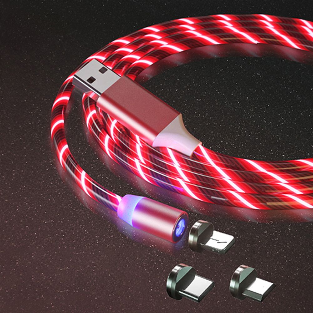 Оптовая продажа, 1 м, светодиодный светильник 3 в 1, Магнитный зарядный USB-кабель