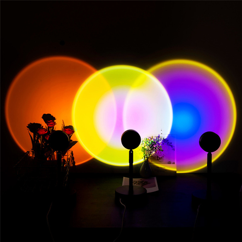 Rainbow Sunset Projector Atmosphere USB DC5V Led Night Light Home Coffee Shop Background Wall Decoration Projected Lamp