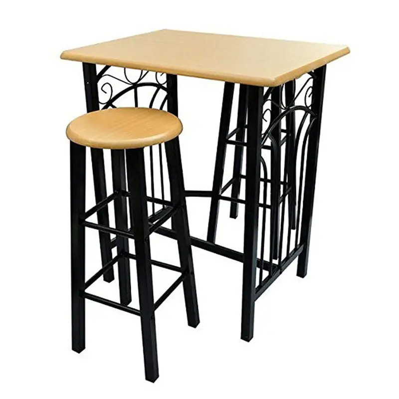 Modern Wood Metal Top Industrial Pub Dining Height Bistro Table High Bar Table Sets
