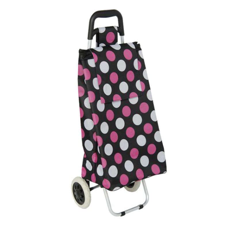 Colorful Dots Custom Logo Household Lady Folding Trolley Foldable Shopping Cart with Storage Bag