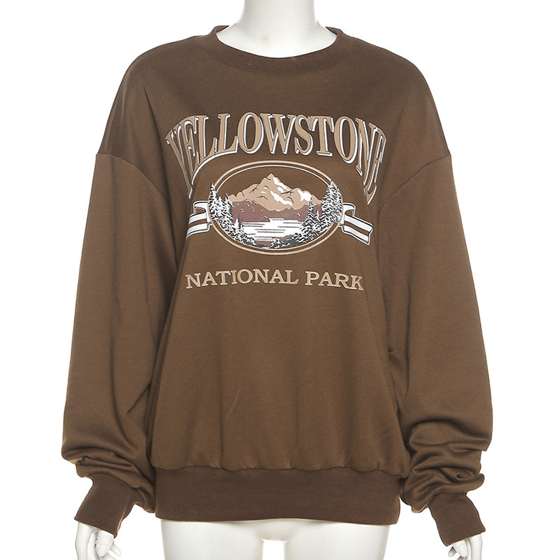2021 Latest Loose Plus Size Hoodies Fashion Printed Pullover Hoodies Long Sleeve Round Neck Women's Sweatshirts