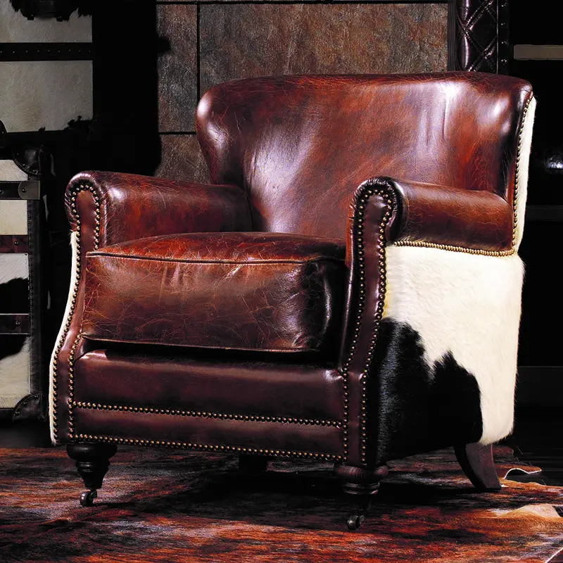 Antique leather club chesterfield lounge sofa chair hotel armchair modern classic furniture