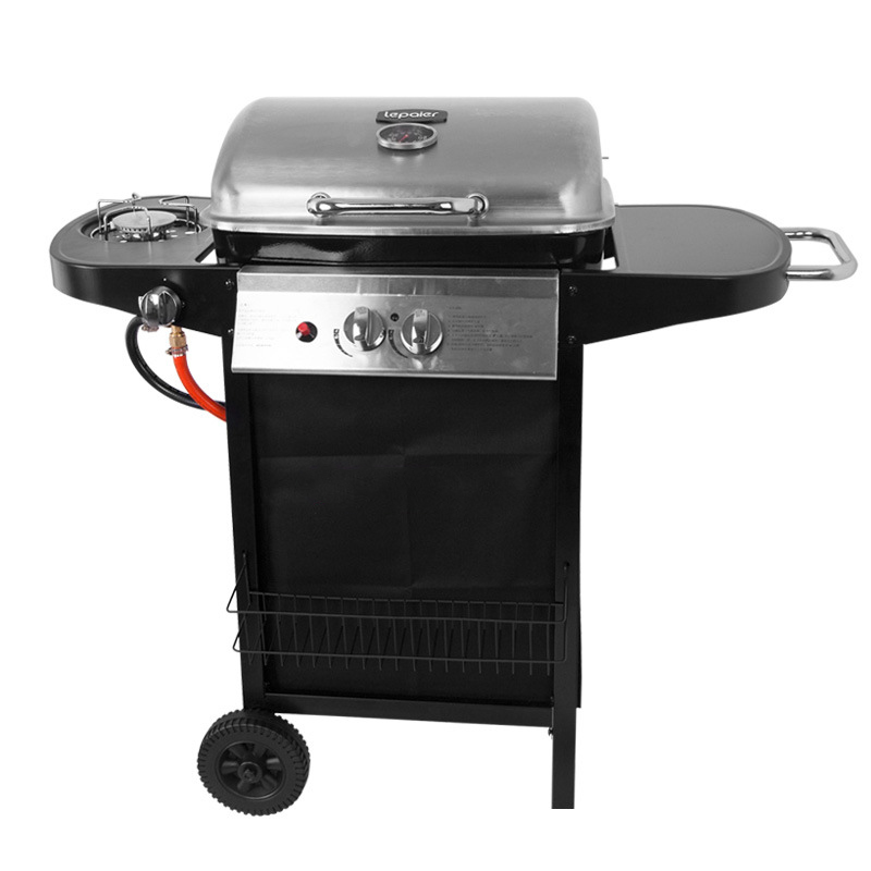 commercial large gas bbq grill outdoor stainless steel 2 in1 camping grill stove with seasoning basket for hiking picnic party