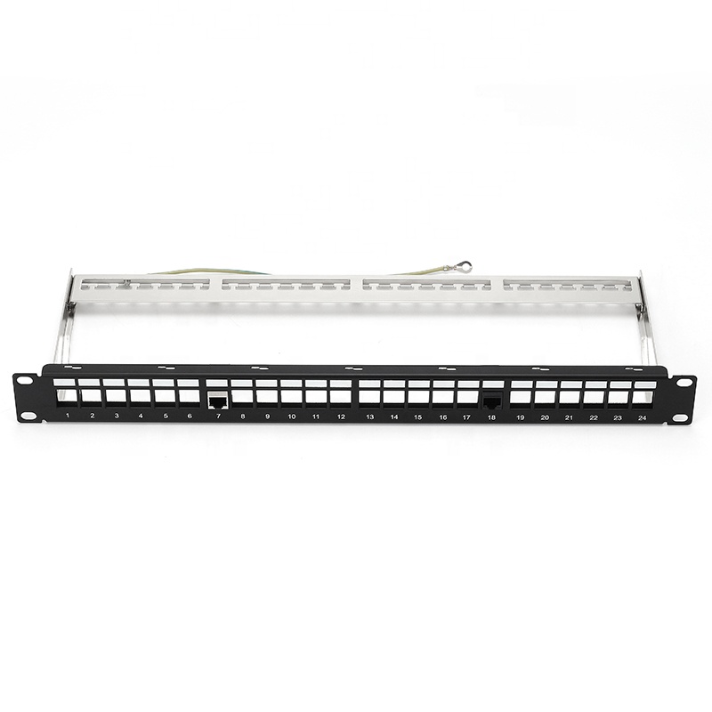 19" Rackmount Standards 24 Port UTP/FTP Cat6/Cat5e RJ45 Patch Panel with Black Bar for Network Ethernet
