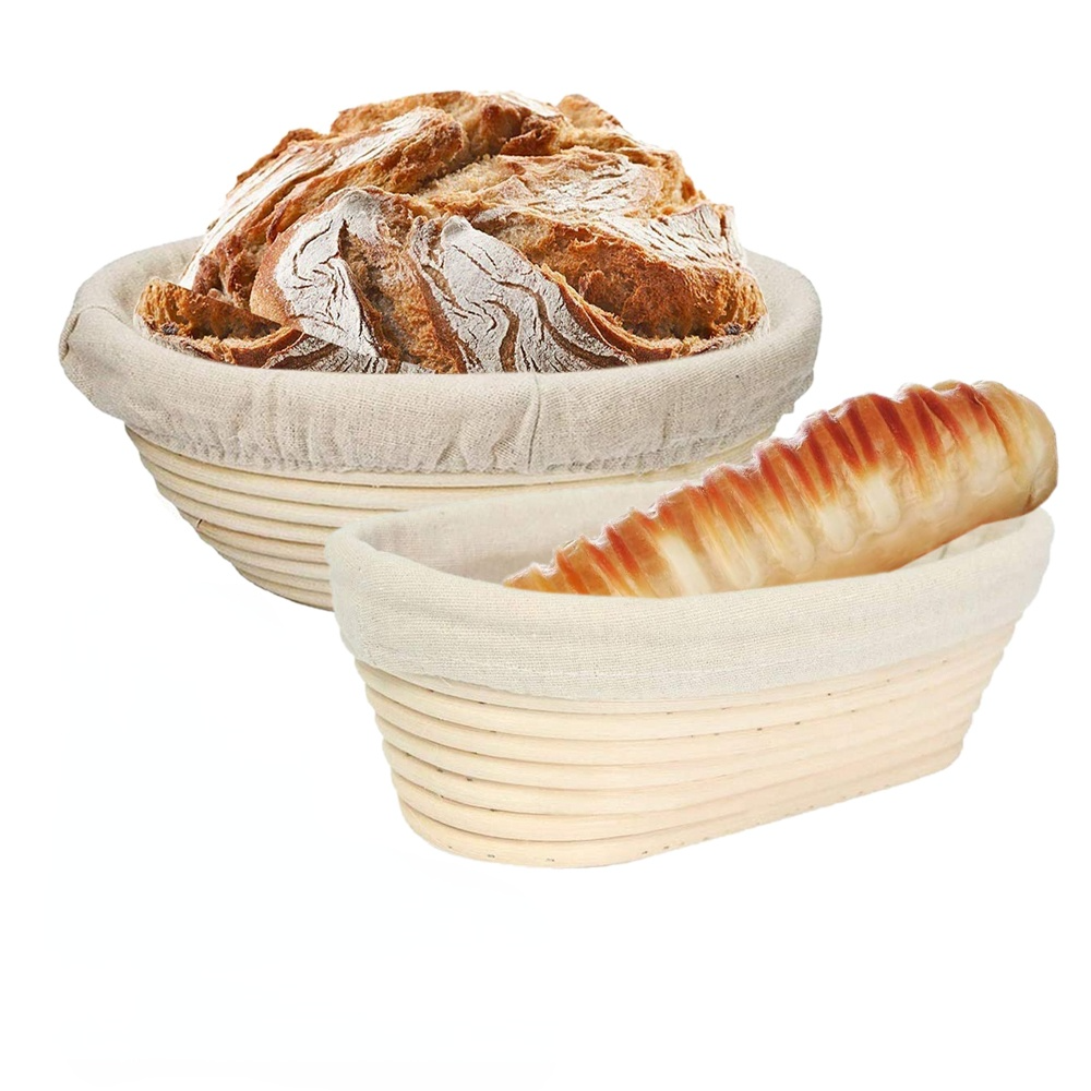 Bread Fermentation Basket Set of 2 9 Inch Round & 10 Inch Oval Cane Sourdough Baskets with Bread Lame