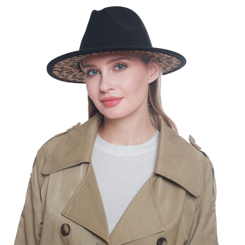 Free Samples 2021 Fashion Wholesale Winter Wide Brim Felt Hat Women Fedora Leopard Hat Wide Brim Wool Fedora Hats Women