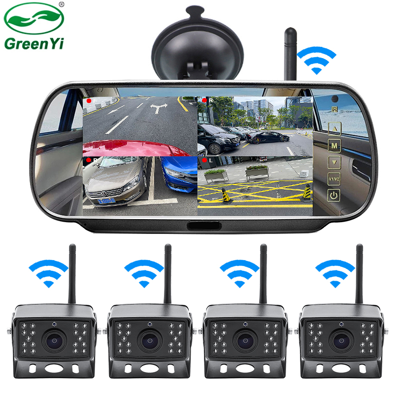GreenYi Автомобильная Аптечка 7 дюймовый DVR автомобиля зеркало монитор IPS 720P ночное видение обратный резервный рекордер Wi-Fi камера для автомобиля шины для грузовиков