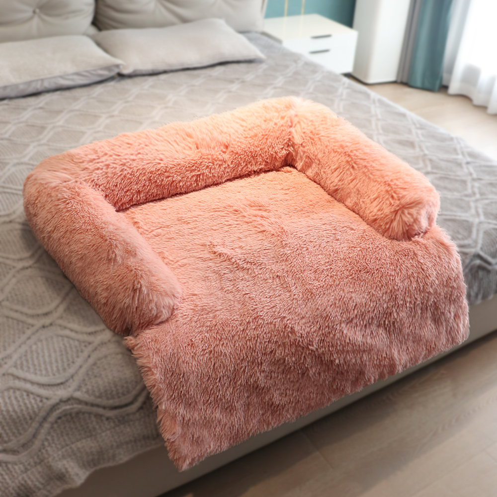 Washable Long Plush Pet Dog Couch Removable Pet Cushion Bed