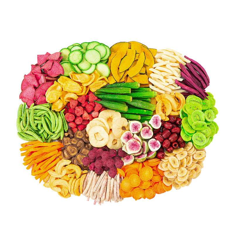 Premium healthy snacks with sliced salted fruits and vegetables