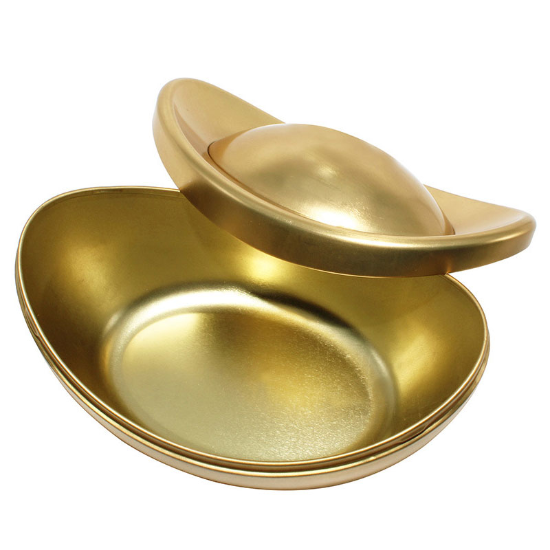 Manufacturer tinplate gold ingot shape tin can food grade metal sealed tin boxes large customized packaging candy tin containers