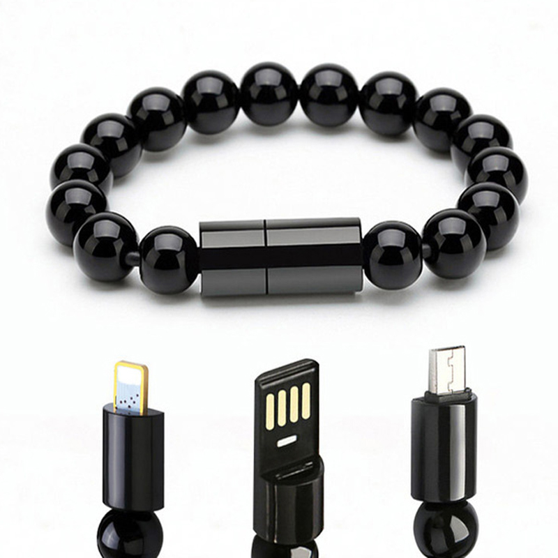 Браслет с бусинами, однотонный USB-кабель, универсальное зарядное устройство для мобильного телефона iPhone, Micro USB типа C, шнур для быстрой зарядки и синхронизации данных